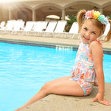 Dahlia Bow Back Two Piece Lavender Floral Print Swim Suit Set