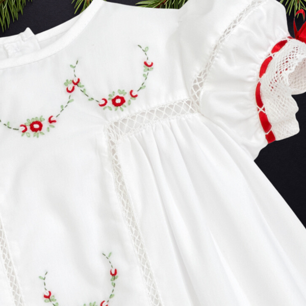 PREORDER - Gilded Noel Holiday Christmas Hand Embroidered White Heirloom Bubble