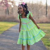 Fore! Girls' Tie Shoulder Gingham Tiered Dress
