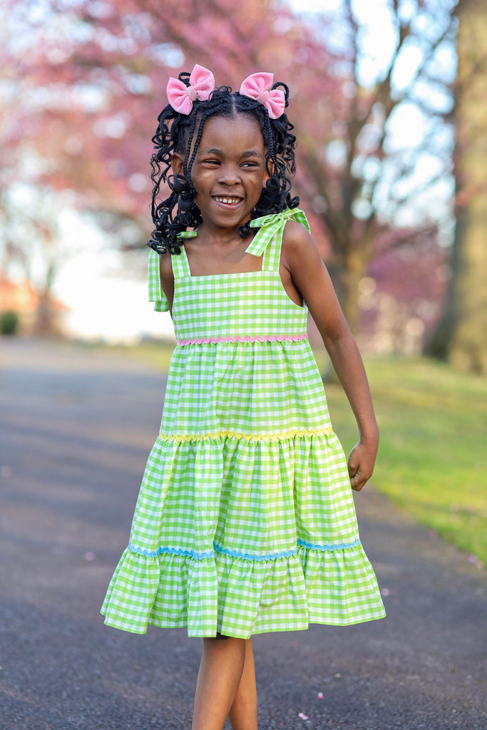 Fore! Girls' Tie Shoulder Gingham Tiered Dress poshpickle.com Fore! Girls' Tie Shoulder Gingham Tiered Dress poshpickle.com