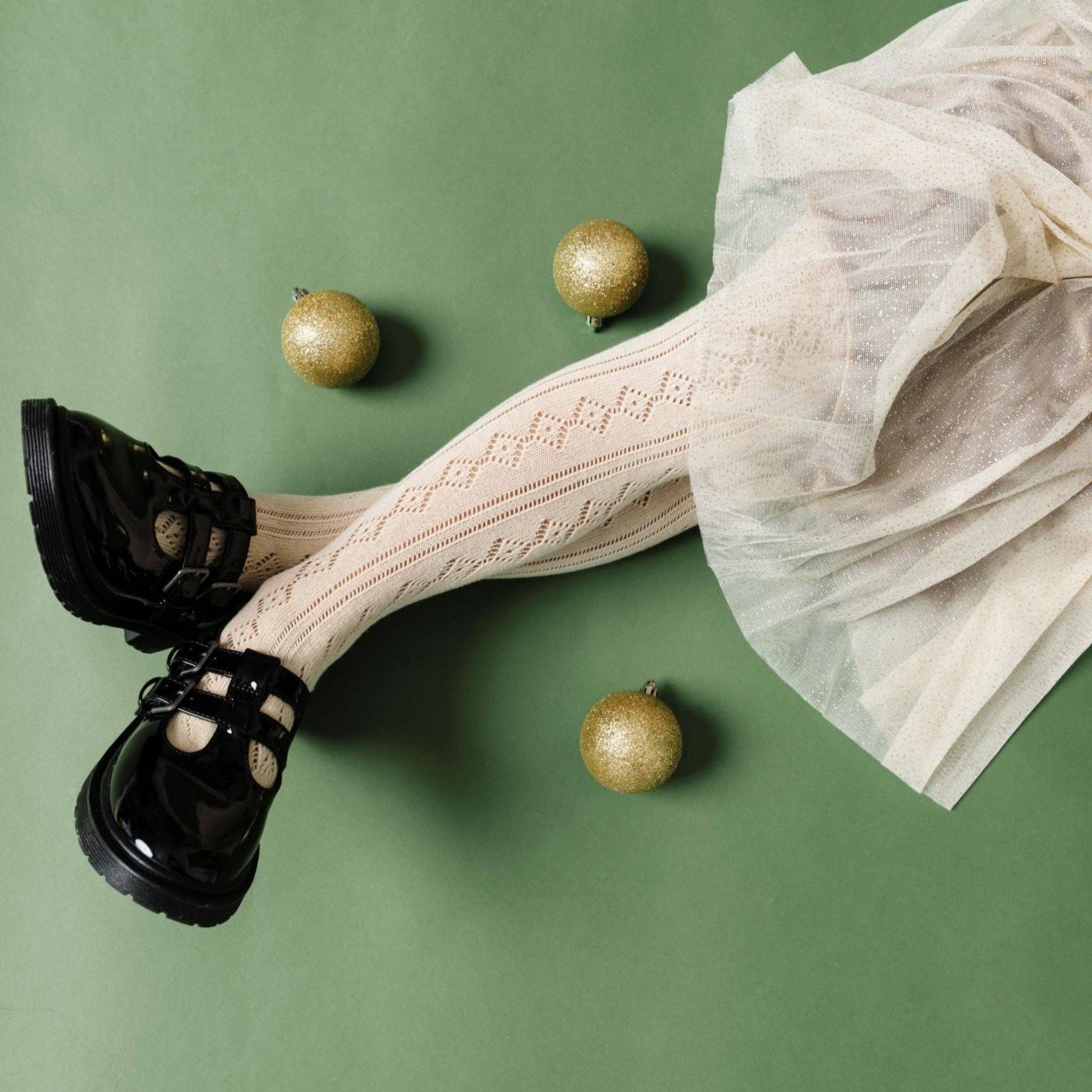 Fancy Pointelle Knit Tights - Vanilla