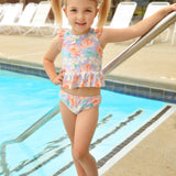 Dahlia Bow Back Two Piece Lavender Floral Print Swim Suit Set