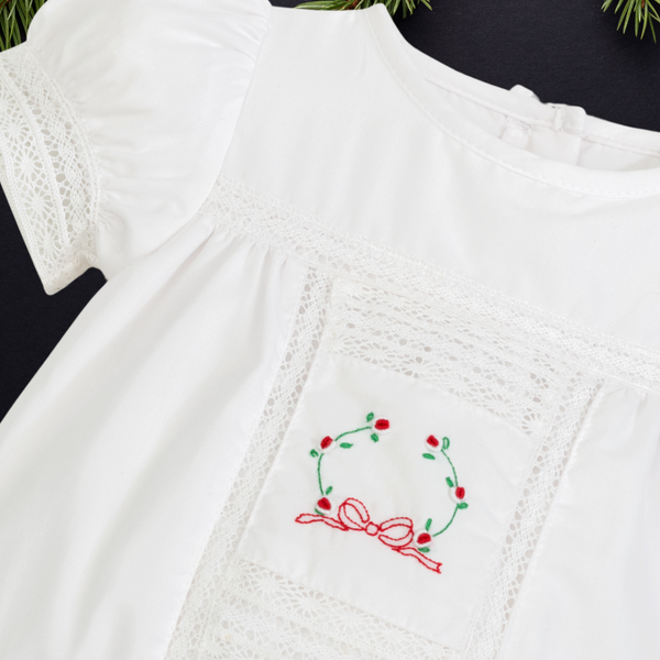 PREORDER - Pemberley Holiday Christmas Hand Embroidered White Heirloom Portrait Dress