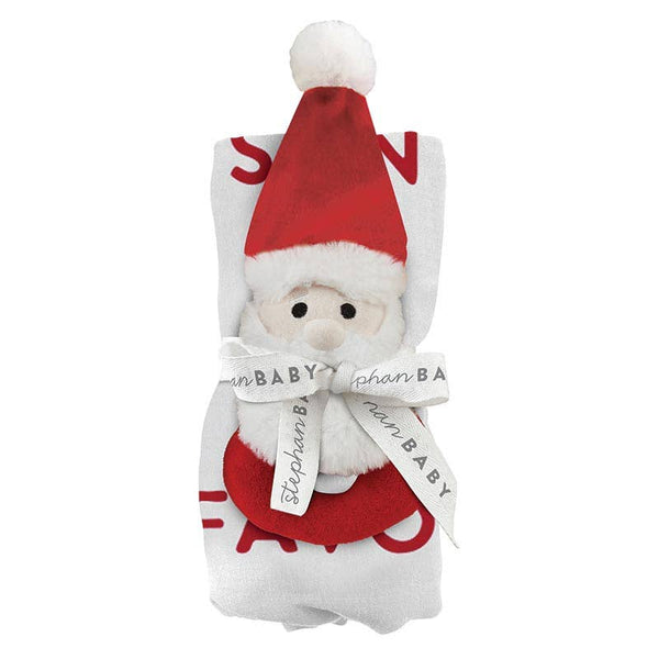 Swaddle Blanket + Plush Santa Rattle Christmas Gift Set - Santa's Favorite