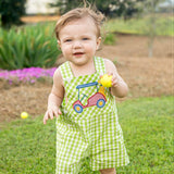 Fore! Boys' Gingham Shortall with Golf Cart Applique