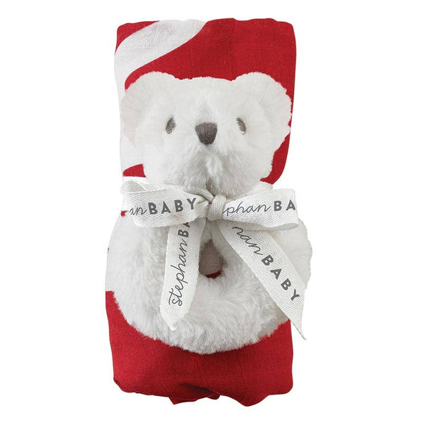 Swaddle Blanket + Plush Bear Rattle Gift Set - My First Christmas