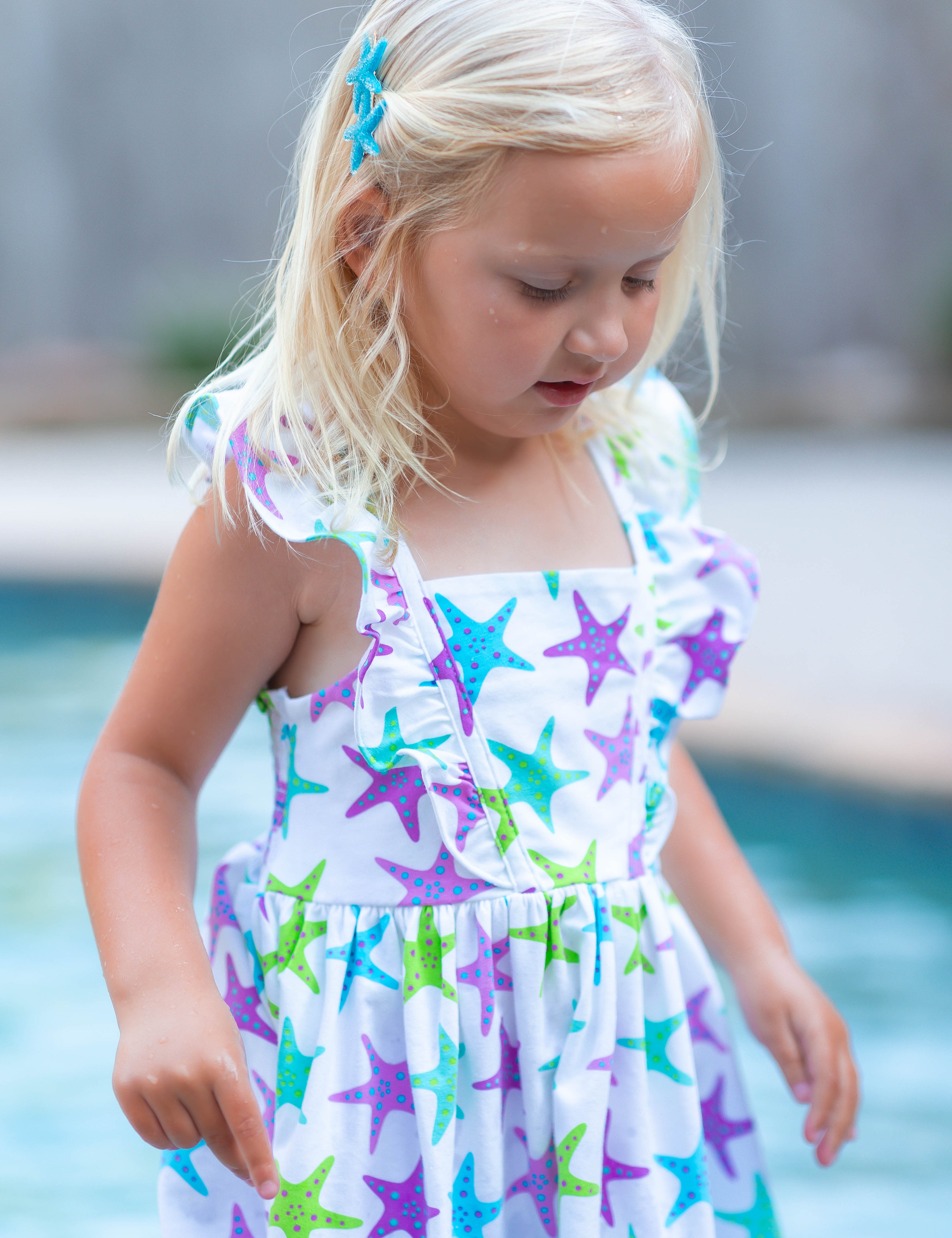 This One Knit Starfish Print Ruffle Short Set