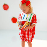 Scribble Red Gingham Bishop Collar Crayon Embroidery Bubble