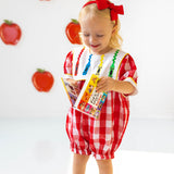 Scribble Red Gingham Bishop Collar Crayon Embroidery Bubble