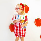 Scribble Red Gingham Bishop Collar Crayon Embroidery Bubble