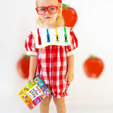 Scribble Red Gingham Bishop Collar Crayon Embroidery Bubble