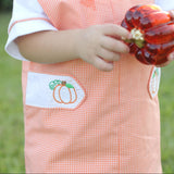 Proper Pumpkins Orange Gingham Shortall and Shirt Set with Pumpkin Embroidered Tabs
