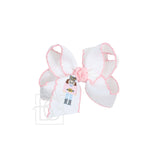 Embroidered Nutcracker Crochet Edge Bow: 4.5" Large / White/ Light Pink Crochet Edge w/ Embroidered Nutcracker