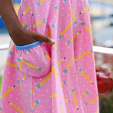First Day Pink Knit Pencil Print Dress