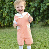 Proper Pumpkins Orange Gingham Shortall and Shirt Set with Pumpkin Embroidered Tabs