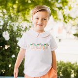 Proper Pumpkins Embroidered White Woven Top & Orange Gingham Shorts Set