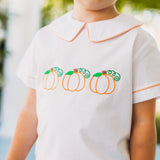 Proper Pumpkins Embroidered White Woven Top & Orange Gingham Shorts Set