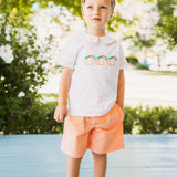 Proper Pumpkins Embroidered White Woven Top & Orange Gingham Shorts Set