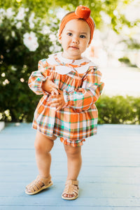 Autumn Plaid Scalloped Bishop Collar Dress & Bloomer Set