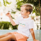 Proper Pumpkins Embroidered White Woven Top & Orange Gingham Shorts Set