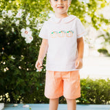 Proper Pumpkins Embroidered White Woven Top & Orange Gingham Shorts Set