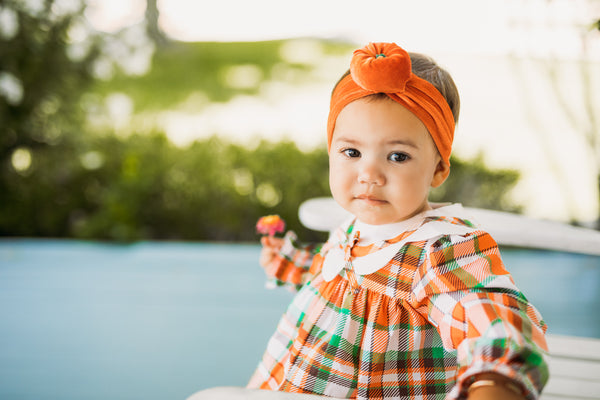 Autumn Plaid Scalloped Bishop Collar Dress & Bloomer Set