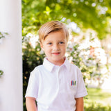 Scribble Boys' White Knit Crayon Embroidery Polo & Red Gingham Shorts Set