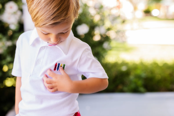 Scribble Boys' White Knit Crayon Embroidery Polo & Red Gingham Shorts Set