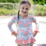 Dahlia Rash Guard Lavender Floral Print Swim Suit Set