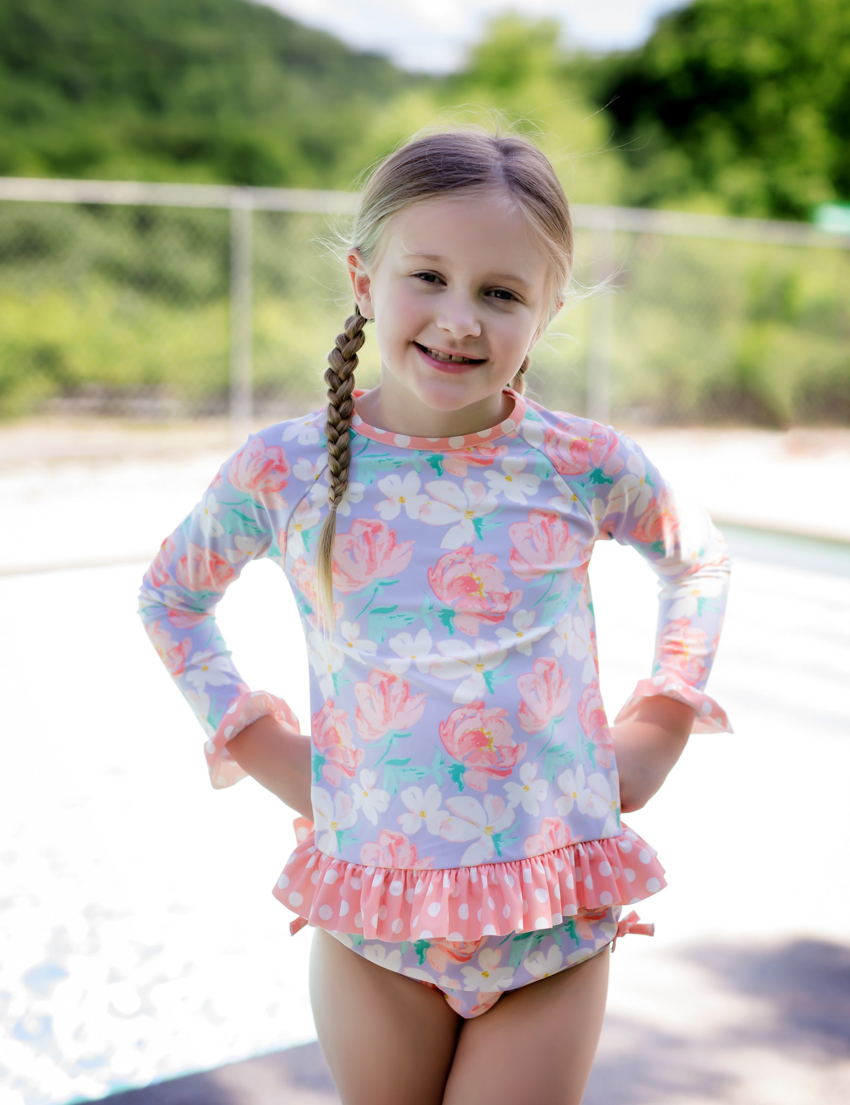 Dahlia Rash Guard Lavender Floral Print Swim Suit Set