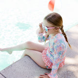 Dahlia Rash Guard Lavender Floral Print Swim Suit Set
