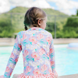 Dahlia Rash Guard Lavender Floral Print Swim Suit Set
