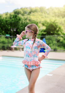 Dahlia Rash Guard Lavender Floral Print Swim Suit Set