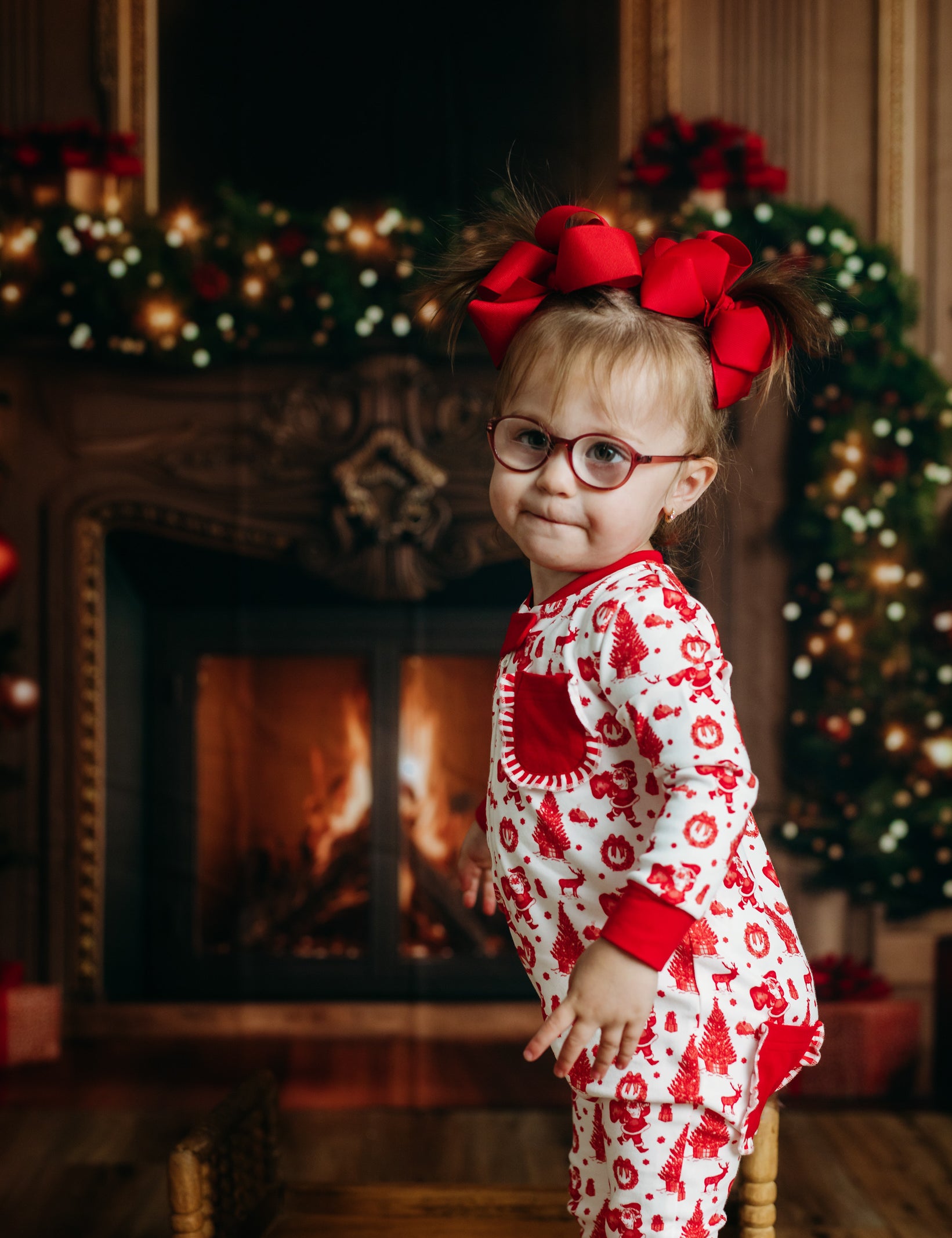 Old Fashioned Christmas Girls' Lounge Zippie with Ruffle Trim