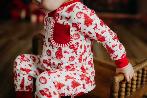 Old Fashioned Christmas Girls' Lounge Zippie with Ruffle Trim