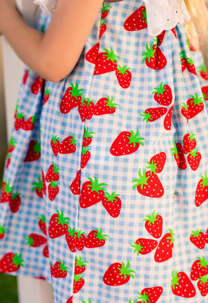 Gingham Berry Print Dress with Eyelet Ruffle