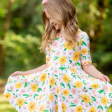 Sunflower Evenings Floral Print Knit Swing Dress with Pockets
