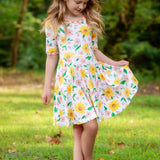 Sunflower Evenings Floral Print Knit Swing Dress with Pockets