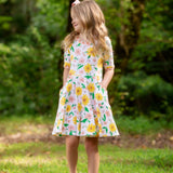 Sunflower Evenings Floral Print Knit Swing Dress with Pockets