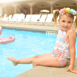 Dahlia Bow Back Two Piece Lavender Floral Print Swim Suit Set