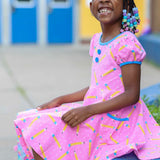 First Day Pink Knit Pencil Print Dress