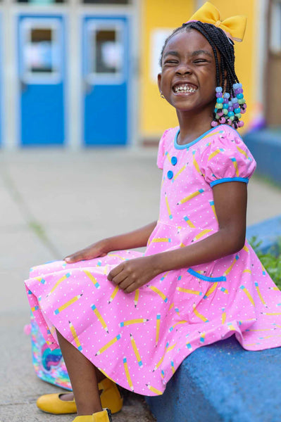 First Day Pink Knit Pencil Print Dress