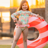 Magnolia Rash Guard Yellow Floral Print Swim Suit Set