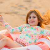 Magnolia Rash Guard Yellow Floral Print Swim Suit Set