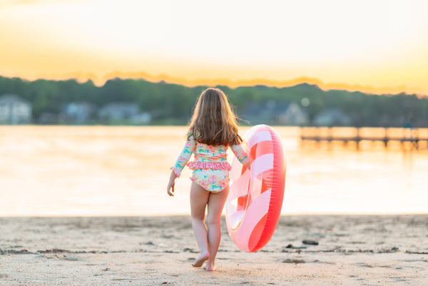 Magnolia Rash Guard Yellow Floral Print Swim Suit Set