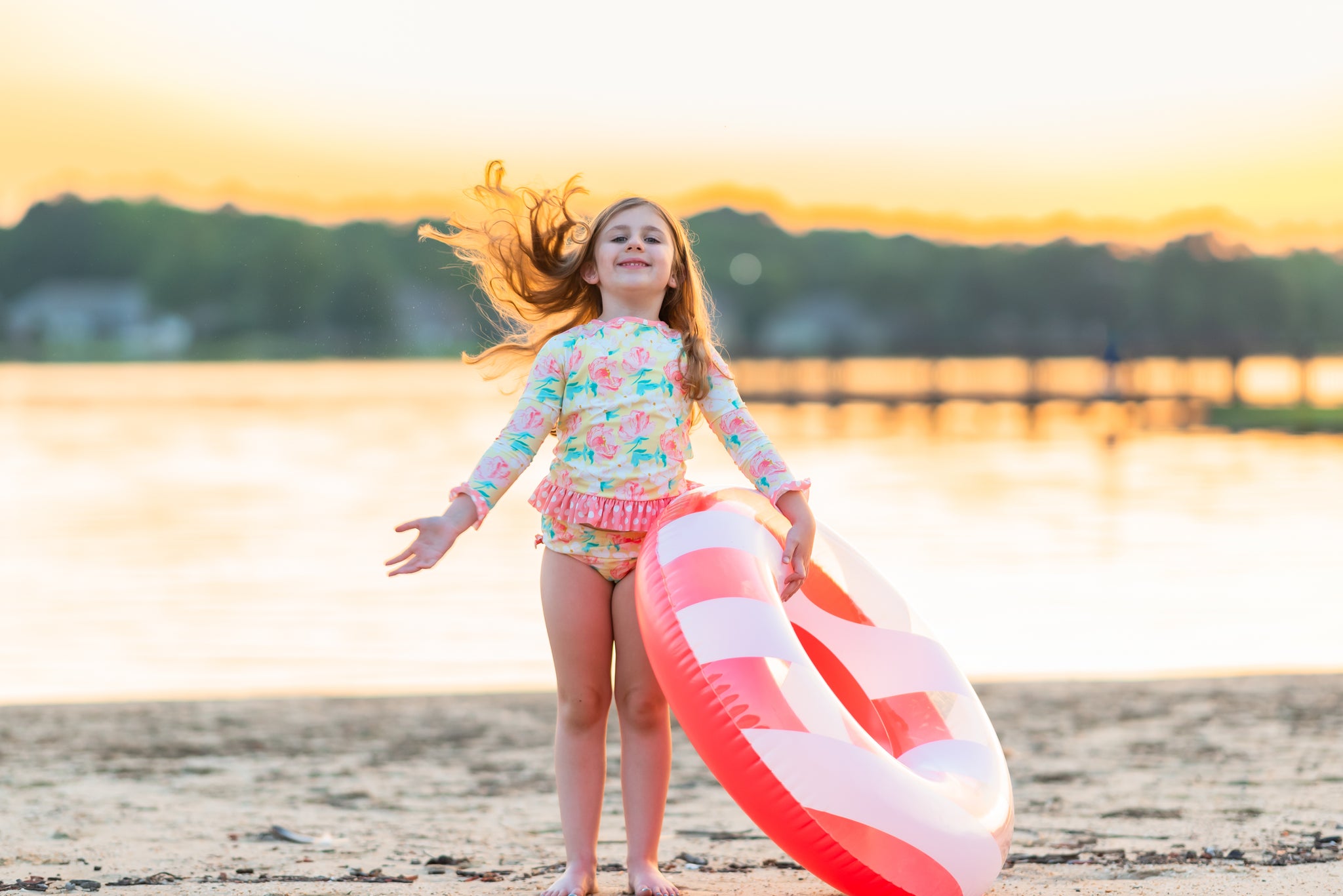 Magnolia Rash Guard Yellow Floral Print Swim Suit Set
