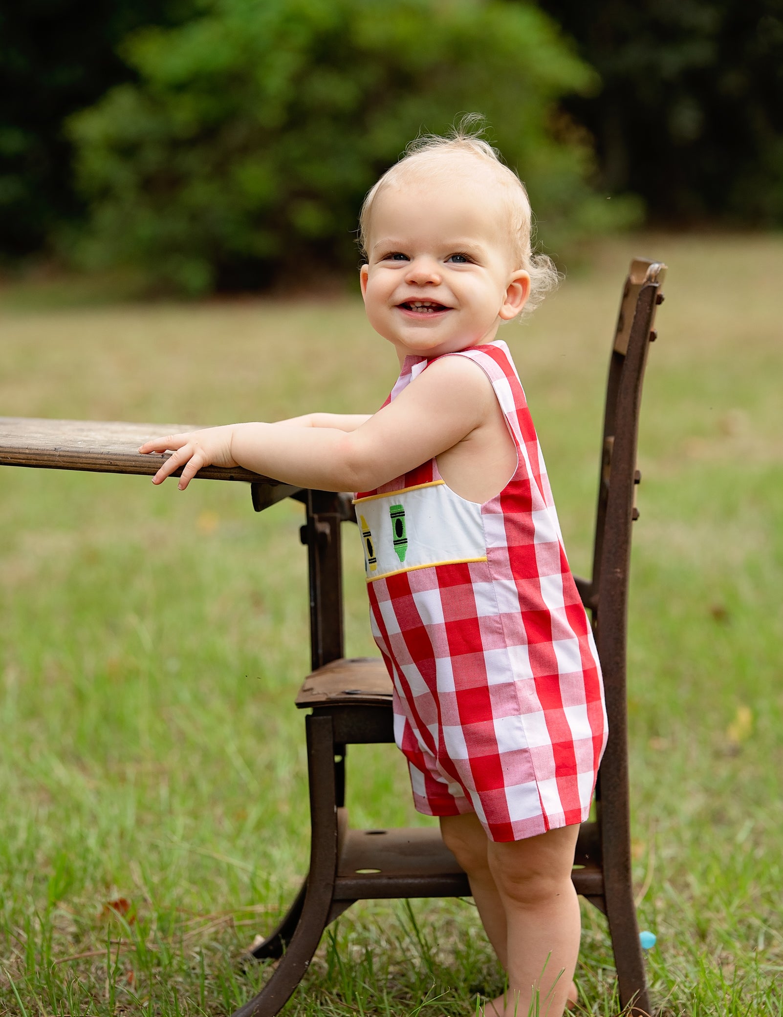 Scribble Red Gingham Crayon Embroidery Jonjon