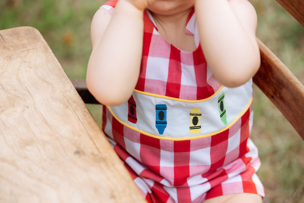 Scribble Red Gingham Crayon Embroidery Jonjon