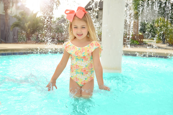 Magnolia Ruffle Low Back Swim Suit with Bow