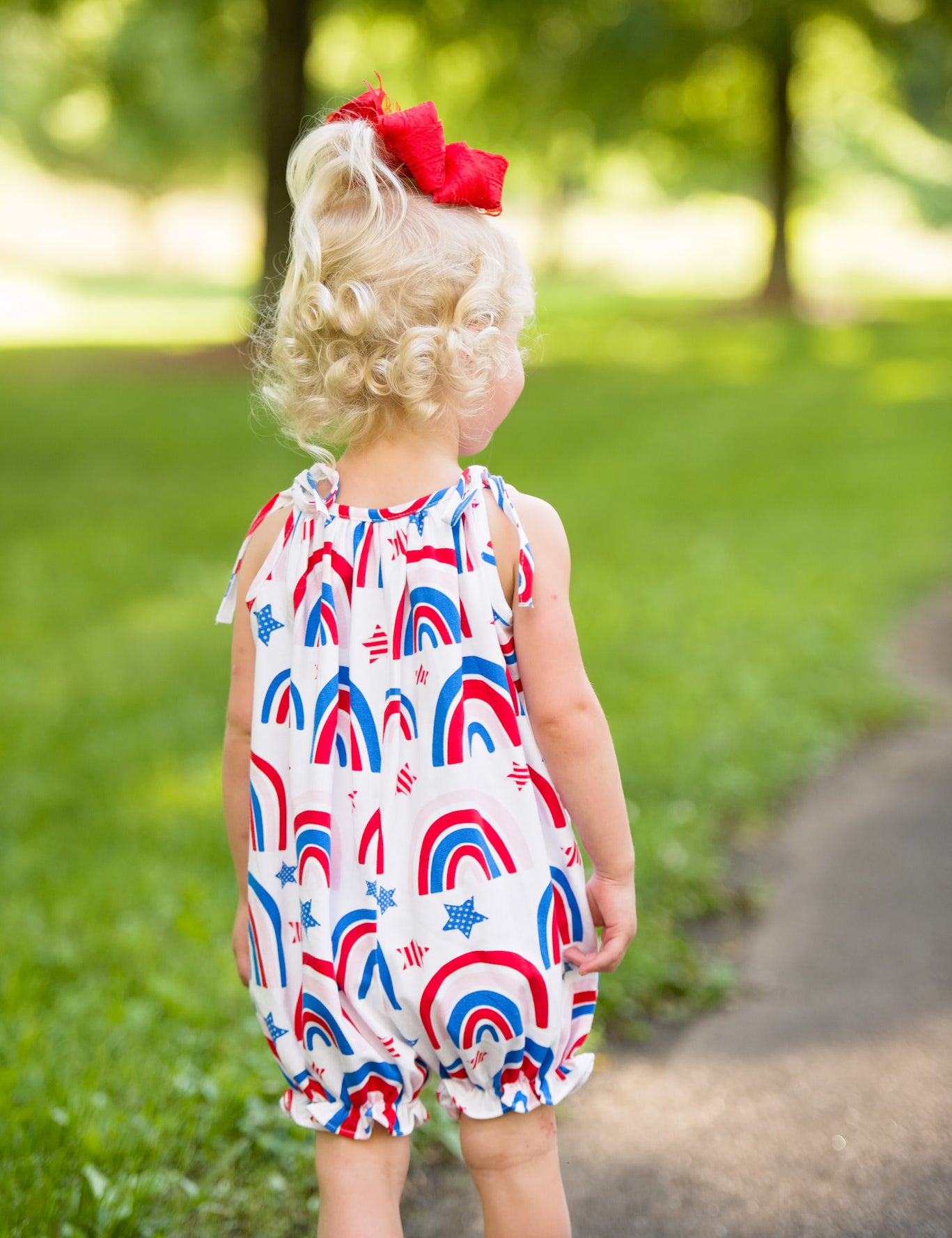 Stars & Bows Knit Rainbow Print Tie Shoulder Bubble